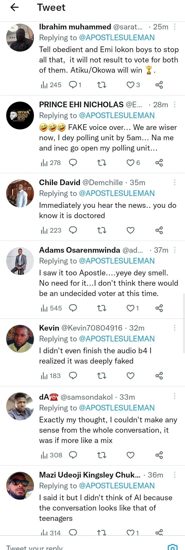 Leaked Audio: Reactions As Apostle Suleman Defends Atiku...